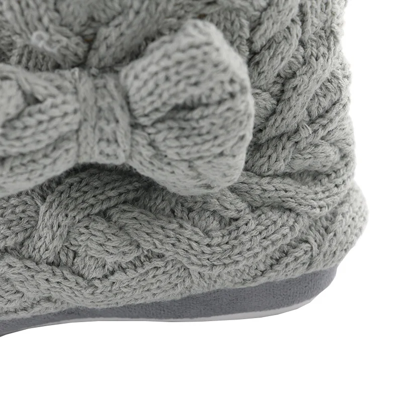 Home Boots Girl GreyPink Bow Decoration Winter Warm Footwear Soft Plush Nonslip Shoe Sapato Feminino Pantufa   (3)