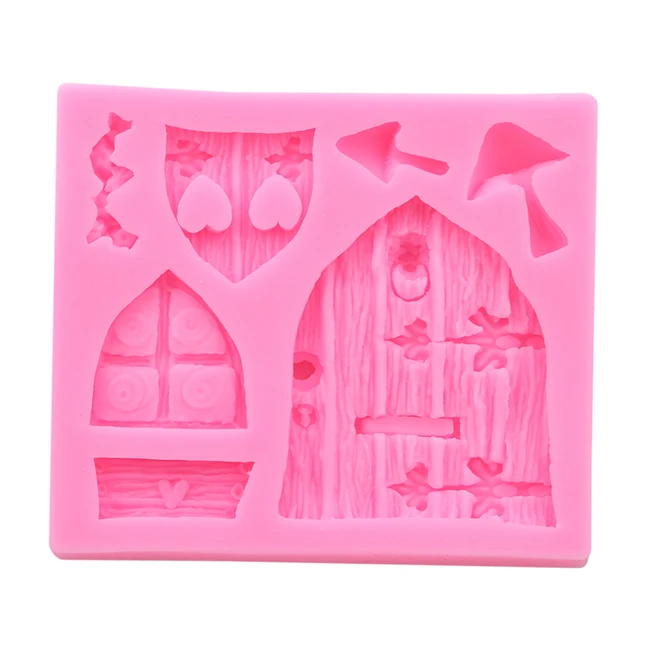 Сказочный домик силиконовая форма гриб Окно Дверь помадка 3D торт шоколадная ледяная форма украшения шоколадный инструмент для выпечки - Цвет: Pink