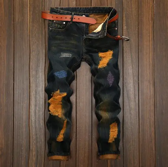 New Brand Fashion Mens Ripped Biker Jeans masculino Pants Slim Fit Straight Vintage Retro kot pantolon Motorcycle Denim Trousers