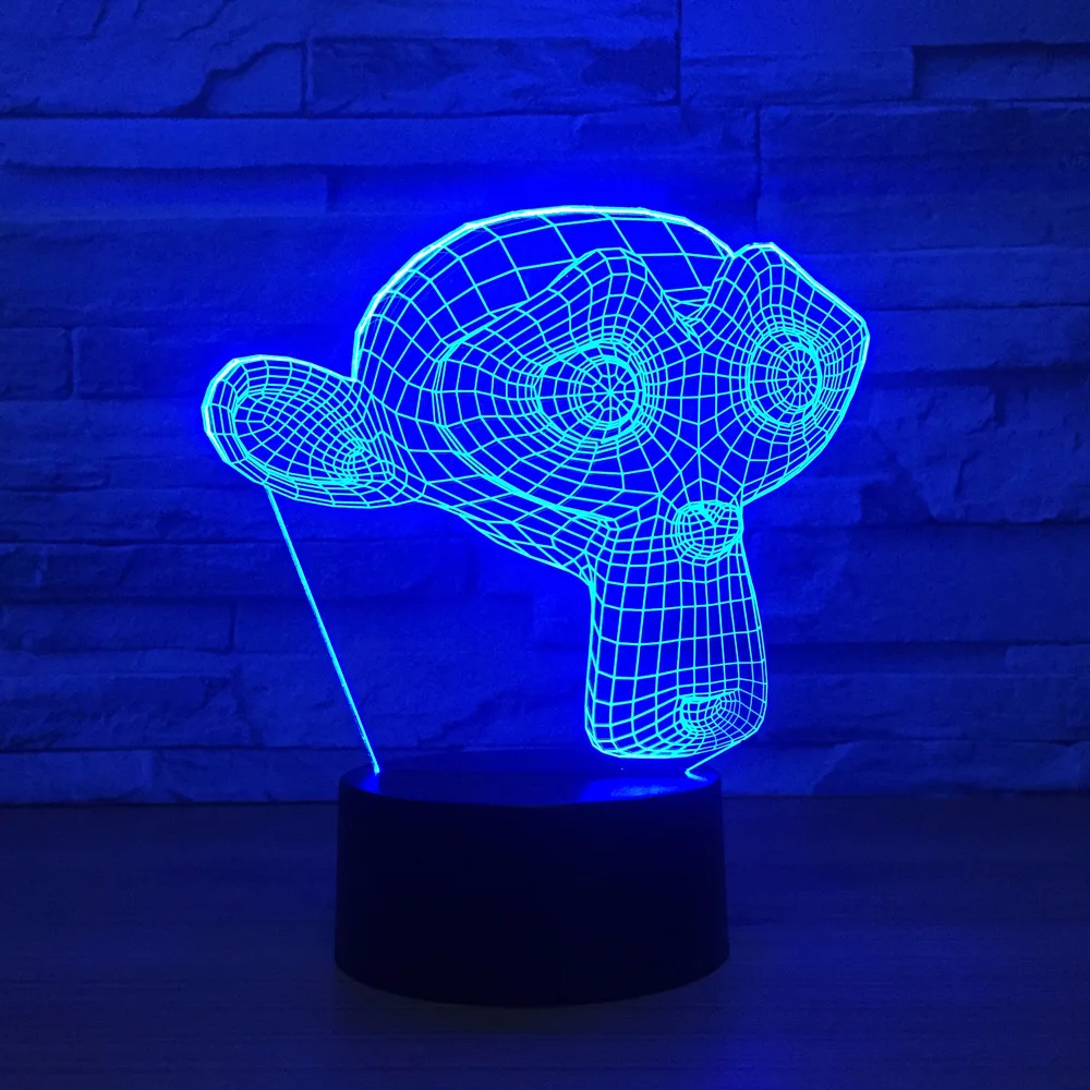 Lovely Monkey LED 3D Night Light Aminal 7 Color Change USB Touch Switch ...