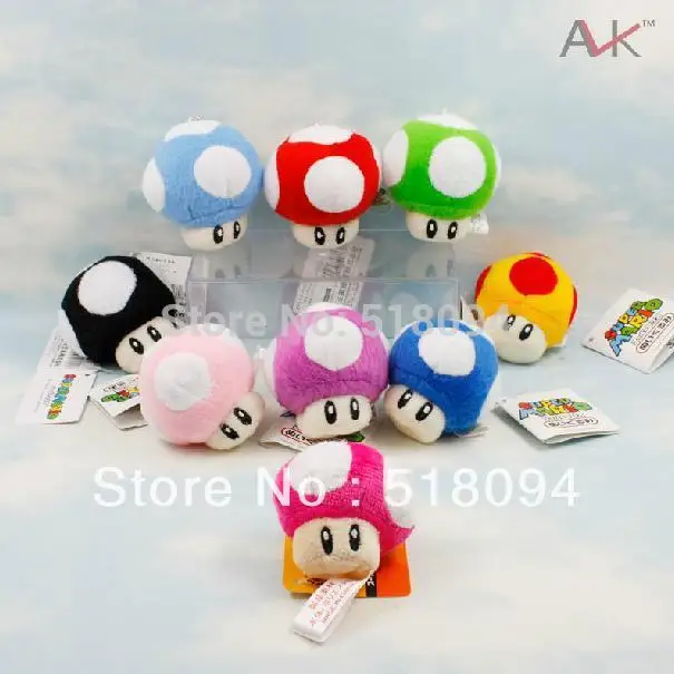 

10pcs/lot Free Shipping Super Mario Bros Mushroom Keychain Plush Toy Soft Stuffed Doll 2.5"