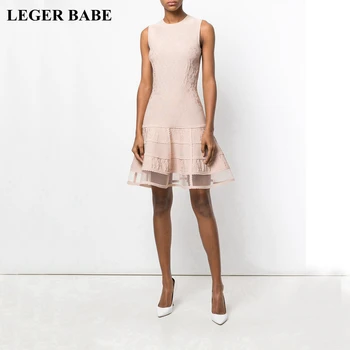

LEGER BABE New Black Red Nude Rayon Bandage Dress Sleeveless Women A-Line Dresses Cocktail Party Vestidos
