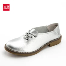 WeiDeng Genuine Leather Women Flats Casual Shoes Lace Up Moccasins Sapatos Femininos Fashion Sapatilhas Femininos Sapatilha