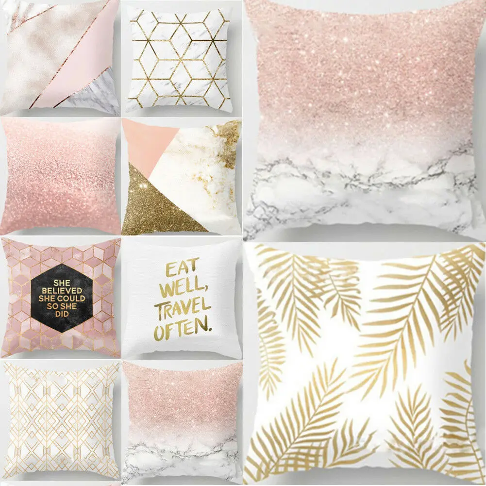 

45x45cm Polyester Gold Shining Printed Polyester Throw Pillow Case Sofa Cushion Cover Home Decor