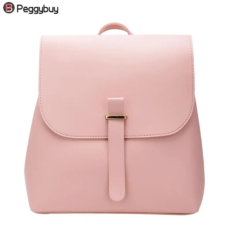 

Simple Style Backpack Elegant Women PU Leather Travel Pure Solid Backpacks For Teenage Girls Black/Pink/Grey/Khaki