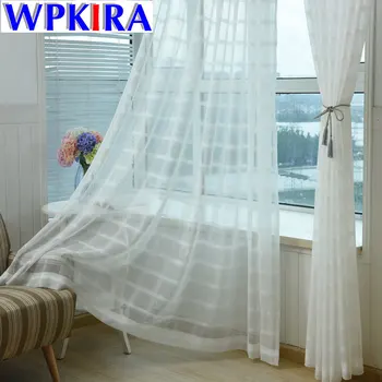 

Modern Solid Striped Window Tulle Living Room Window Curtain Drape China Kitchen Door Sheer Voile Drapes White Tulle WP039/040-3