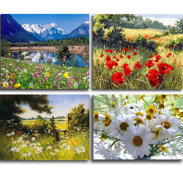 

DIY Diamond painting Flowers 3D cross stitch pattern diamond embroidery Landscape Nature Rhinestone painting crystal Home Decor