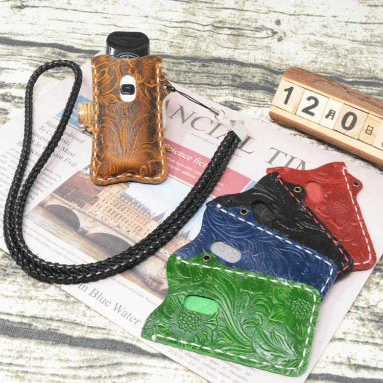 

Retro Carved Pattern Full Grain Leather Necklace Lanyard Case for Smok Nord Pod Cover Carrying Bag Pouch Pocket Vape Accessories