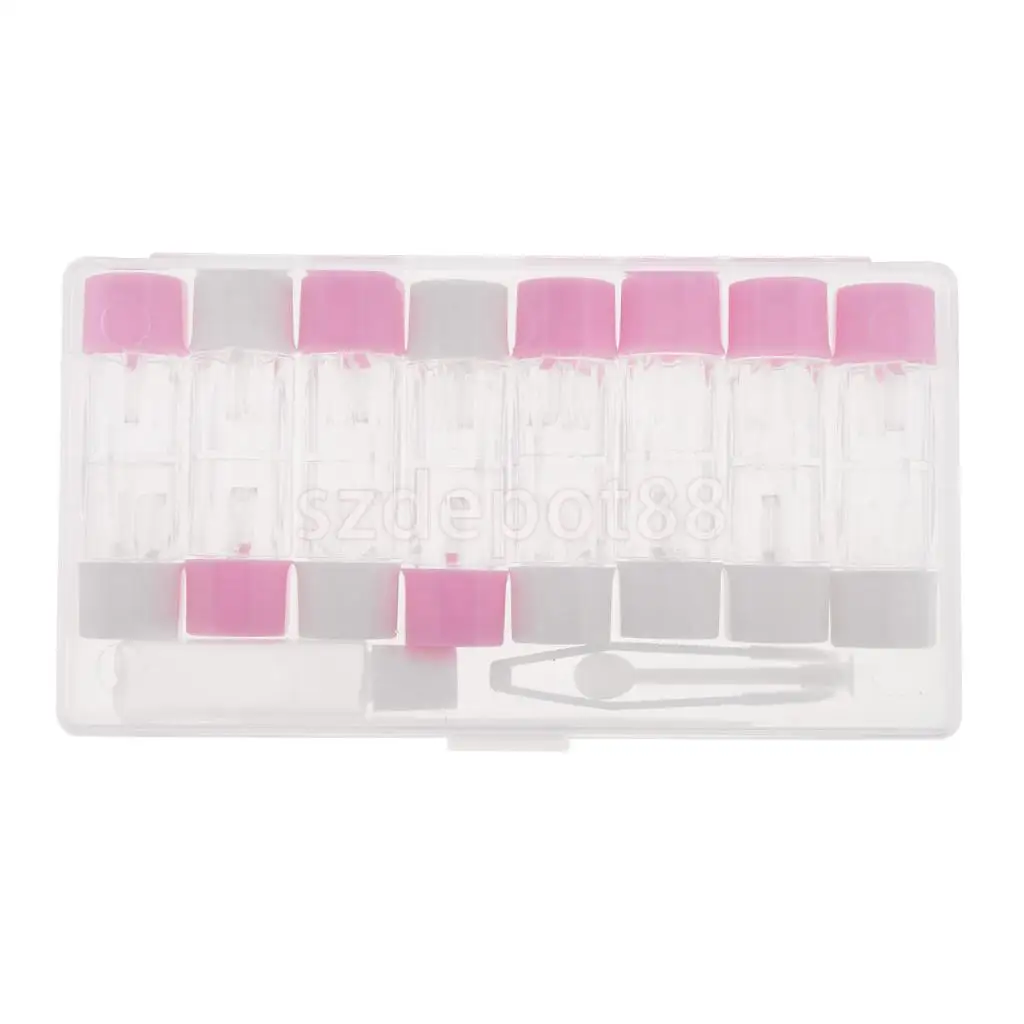 8 pcs Clear Contact Lens Case Set Travel Cleaner Washer Holder Storage Box with Liquid Bottle Tweezers Kit