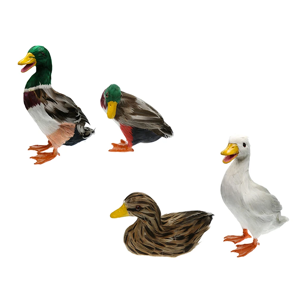 4 Options Lifelike Feather Duck Ornament Figurine Model Statues Lawn Sculpture Decor Lovely Ducks Garden Decoration