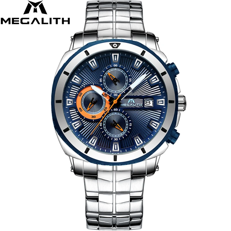

MEGALITH Men's Luxury Watches For Mens Waterproof Stainless Steel Male Clock Reloj Casual Sports Chronograph Quartz Watch