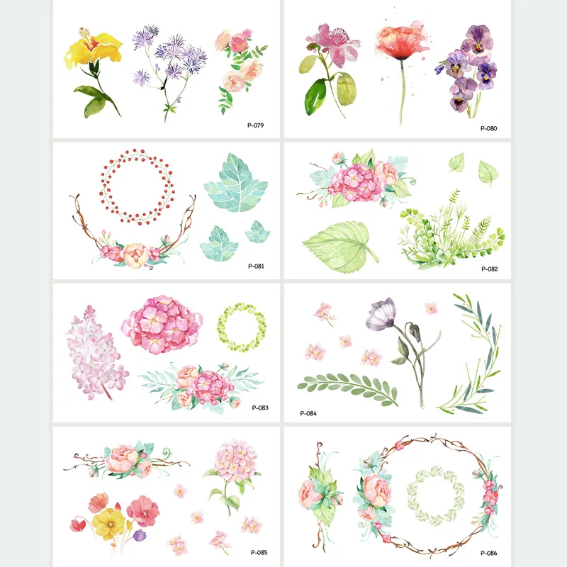 

Wyuen 8 PCS/lot Flower Fake Tattoo Leaf Rose Temporary Arm Tatoo Stickers for Woman Body Art Watercolor Bloom Tattoos JY-012