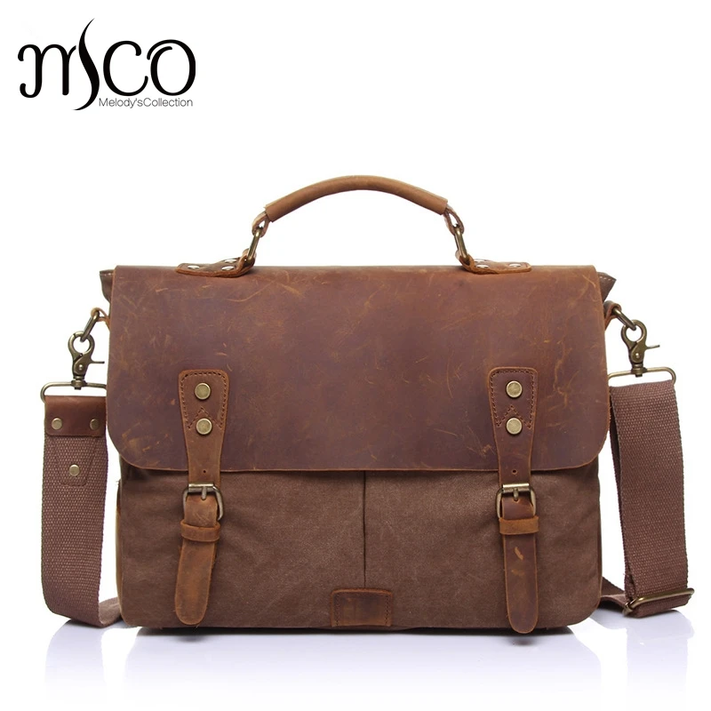 New  MCO 2018 Vintage Waterproof Waxed Canvas Men Travel Messenger Bags Basic Business Laptop Handbag Mi