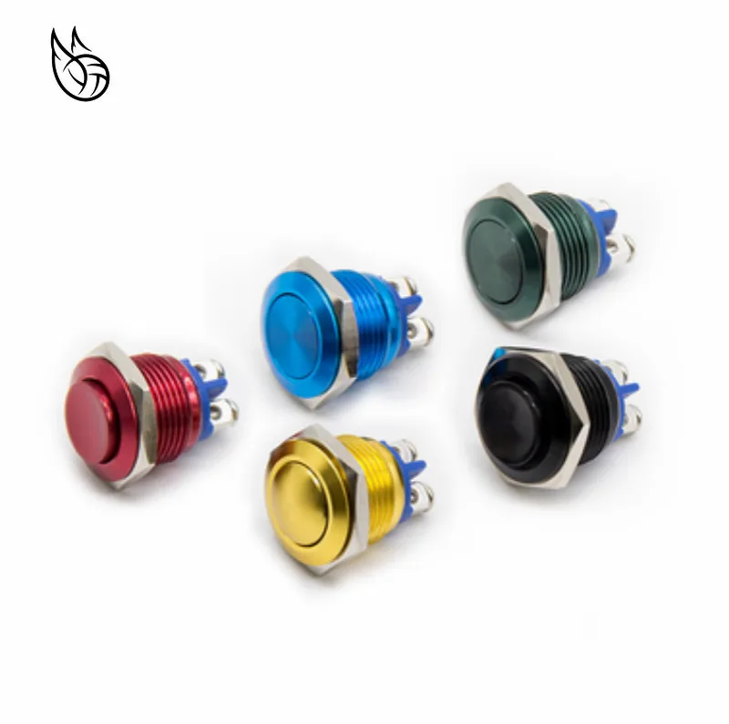 

16mm Metal Oxidized Push Button Switch flat round 1NO reset press button screw terminal momentary red black blue Gold Green