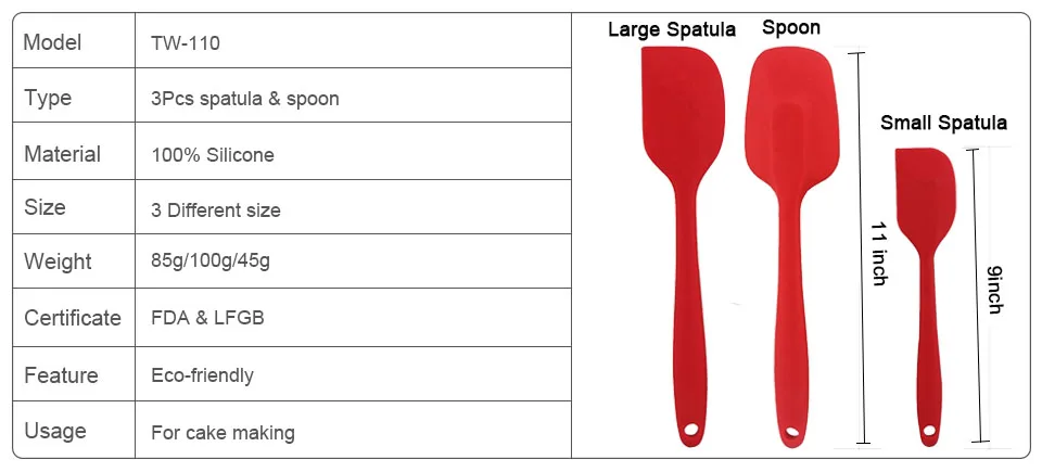 TEENRA 3 шт. красный термостойкий набор силиконовых ложек и лопаток, набор кухонной посуды, набор силиконовых инструментов для торта, антипригарная лопатка, ложка