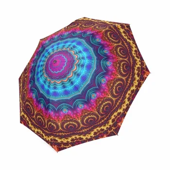 

Mandala Floral Foldable Sun Rain Travel Umbrella 100% Fabric Aluminium High-Quality Foldable Umbrella