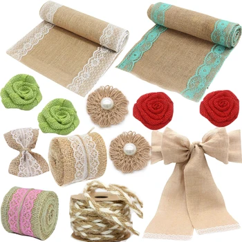 

Hessian Jute Burlap Table Runner Chair Sash Burlap Flower Banner Hemp Rope Ribbon For Craft Birthday Wedding Party Decoration