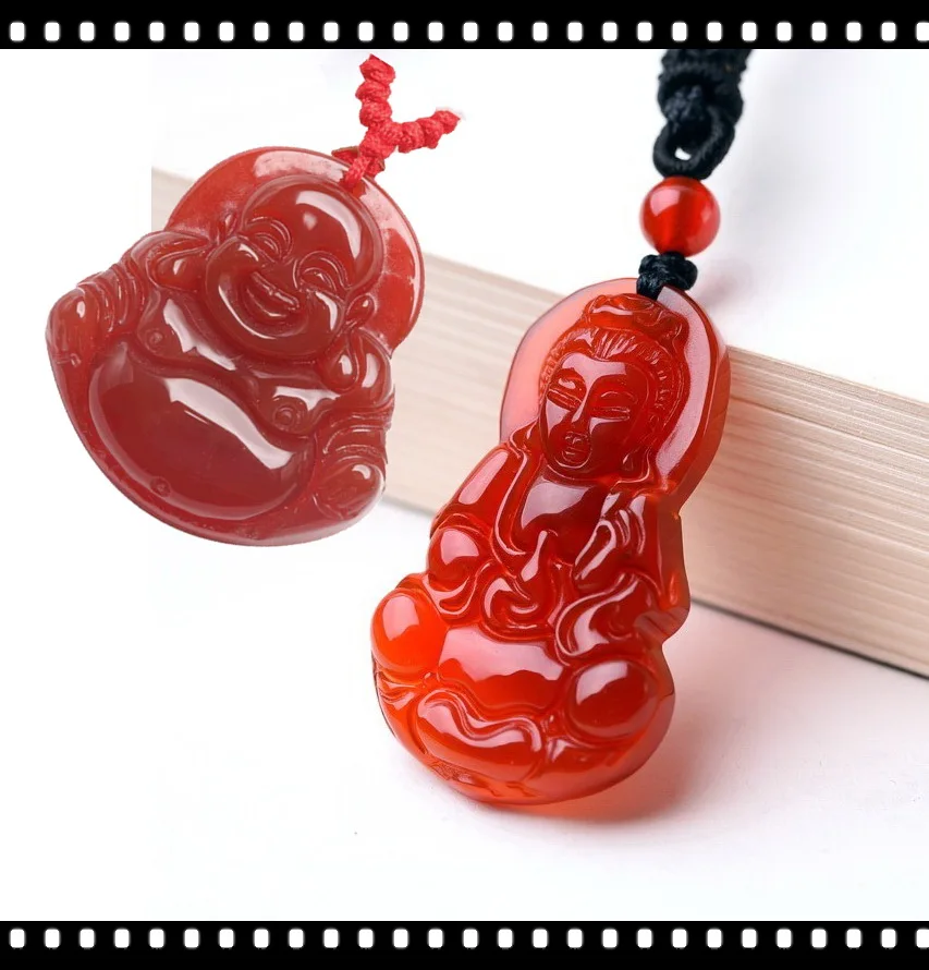 2PC/Natural red stone maitreya bodhisattva pendant guanyin laughing Buddha replicate some men and women lovers trans | Украшения и