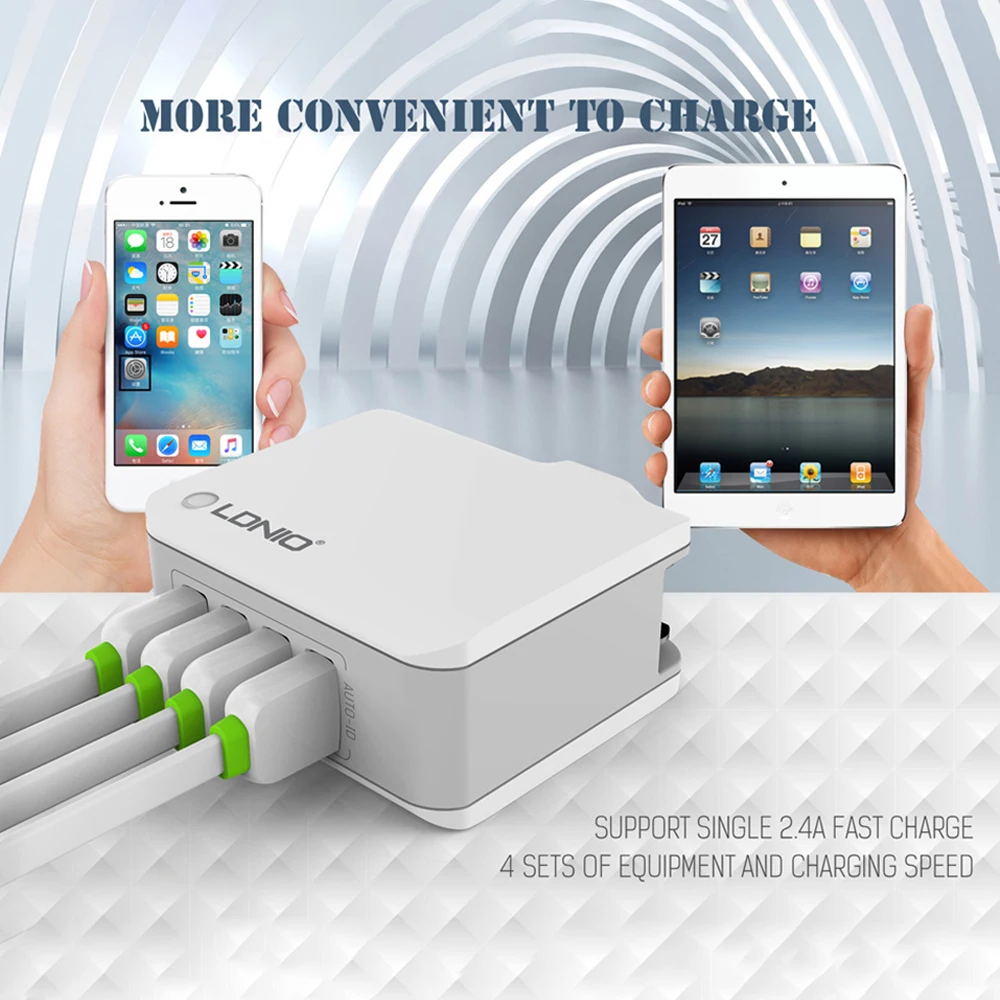 LDNIO A4403 четыре порта универсальное USB зарядное устройство для путешествий iPhone samsung