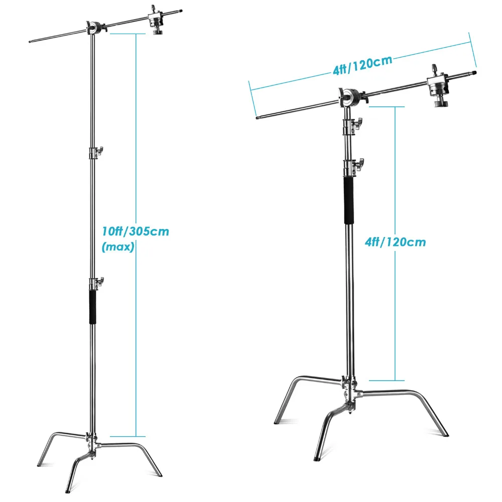  Neewer 2 Pieces Heavy Duty Max Height 10 feet/3m Adjustable Light Stand with 4 feetHolding Arm and 