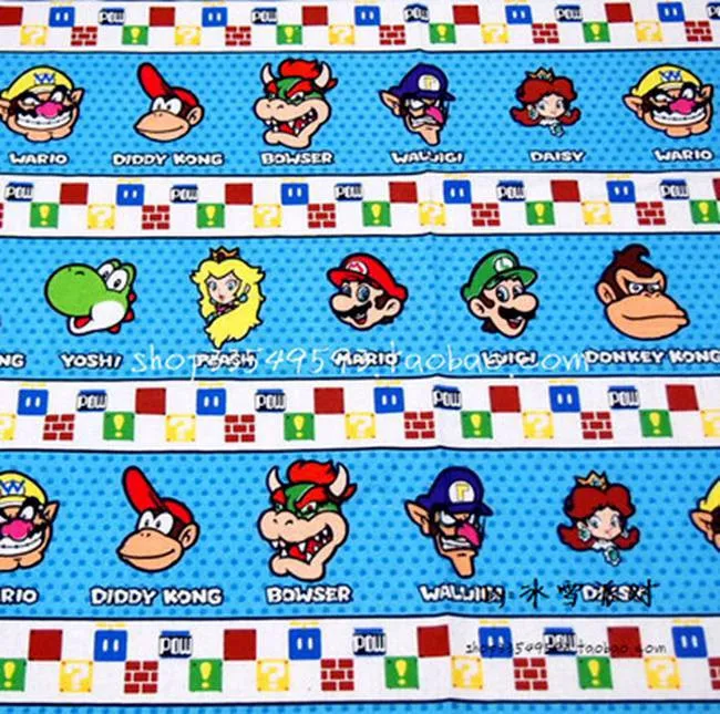 

100*110cm Super mario Cotton Fabric for Baby Patchwork Quilts Cushions Pillows Cover Handicraft Sewing Tissus