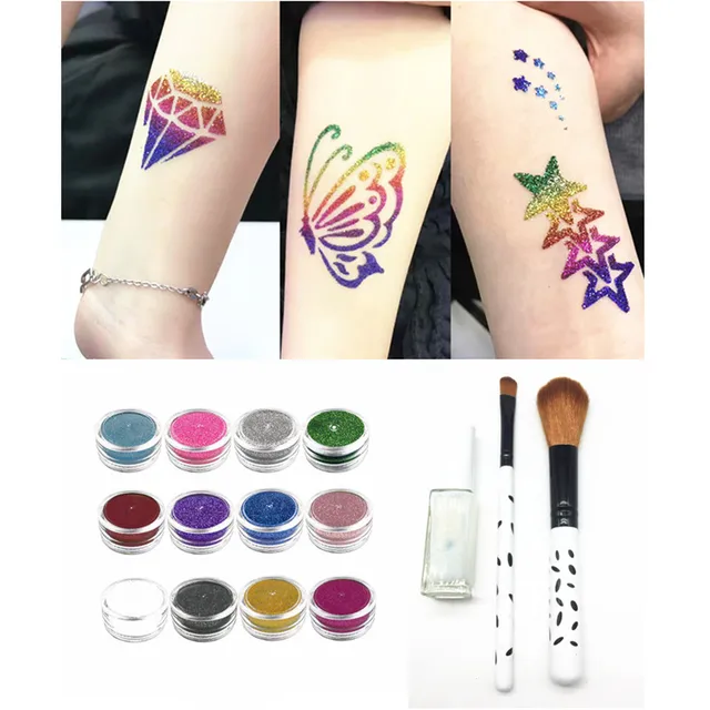 Glitter Tattoo Kit Temporary Tattoo Shimmer Body Art Waterproof Tattoo