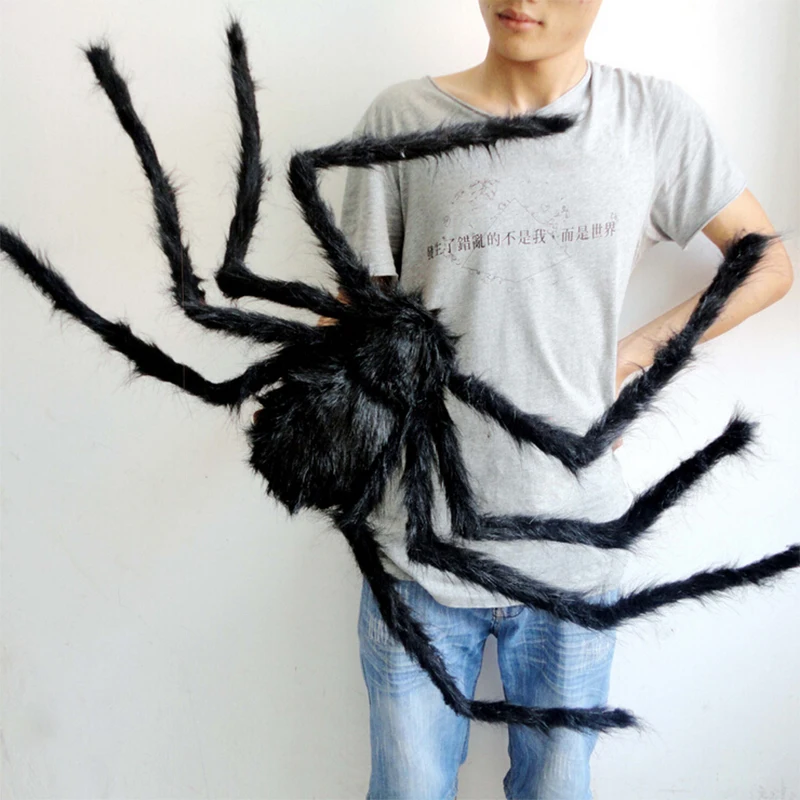 

Soft Black Plush peluche Spider Funny Toy Scary Red Eyes for Halloween Decor Toys Party Stage Horror Props Prank Joke Scary Toys
