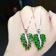 Натуральная Зеленая Подвеска из диопсида, Серебро S925, натуральный драгоценный камень, ожерелье, трендовые большие роскошные цветы, листья, женские вечерние ювелирные изделия