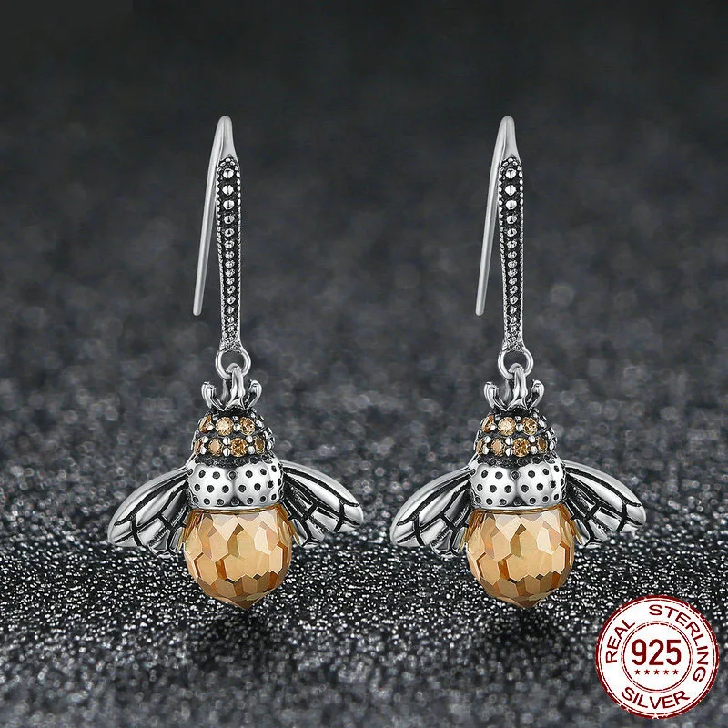 

Animal Cute Bee Women Earrings 925 Sterling Silver AAA Zircon Drop Earring Party Fashion Jewelry Gift pendientes brincos