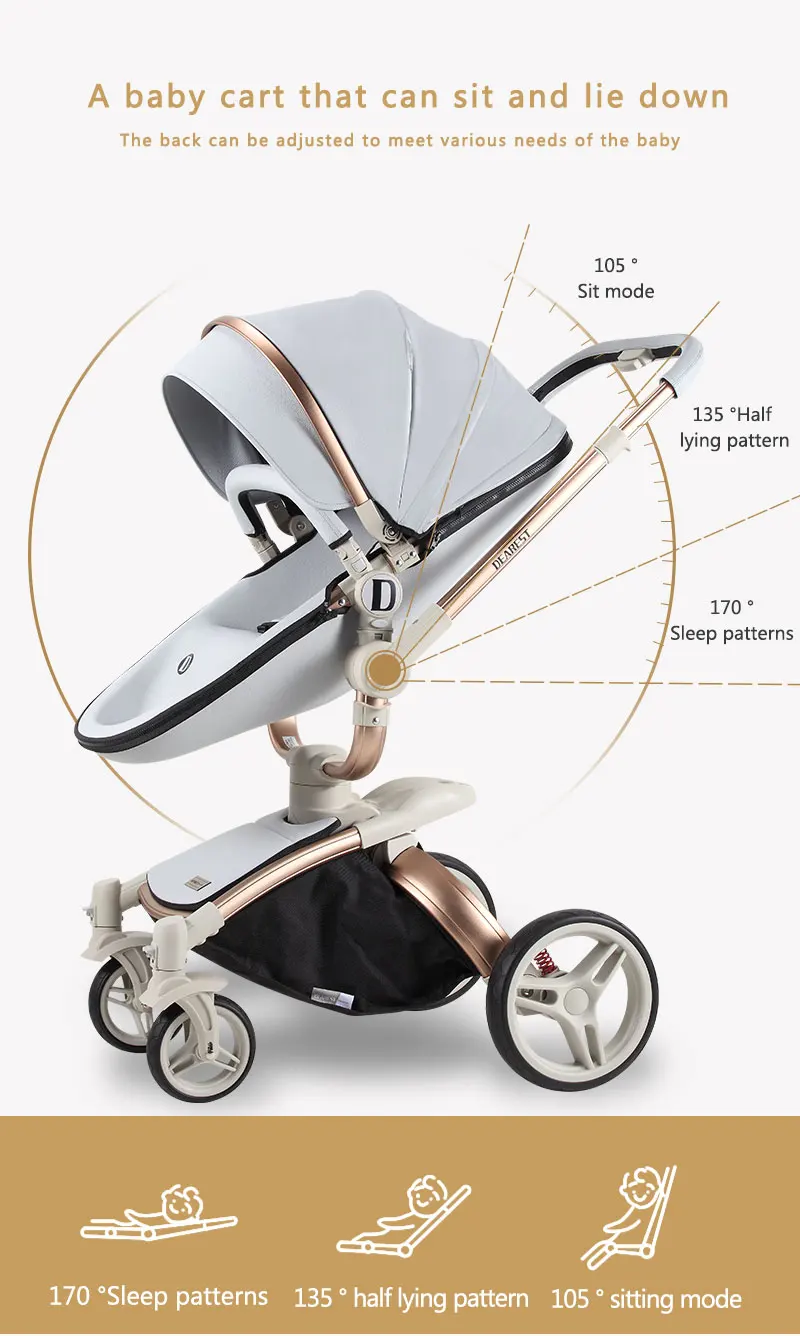 Dearest Diamond baby stroller 2 in 1  with luxury leather baby carriage factory price