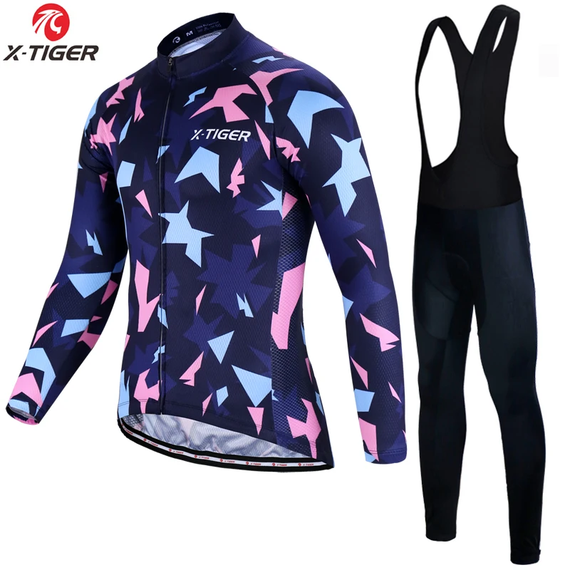 Autumn Bib Set X-Tiger,, длинный рукав, Pro Bib, набор для велоспорта, анти-УФ, одежда для гонок, велосипеда, горный велосипед, одежда для велоспорта, костюм для мужчин - Цвет: Autumn Bib Set