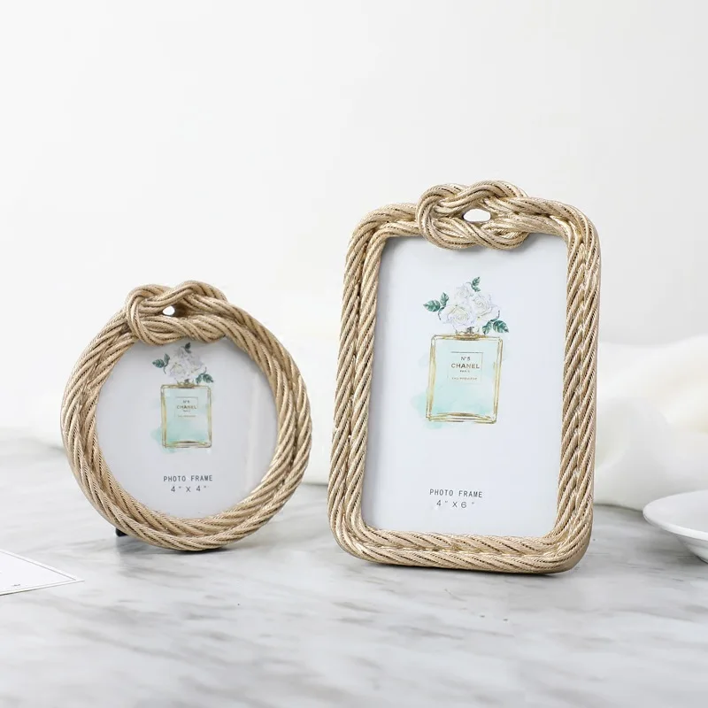 

New Ins Resin Hemp Rope Photo Frame European Retro Rectangular Round Wedding Photo Frame Home Decoration Picture Frame