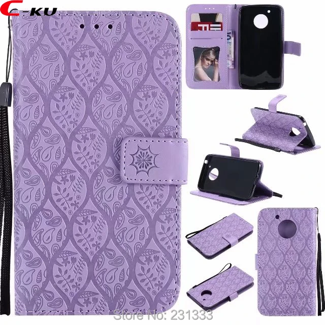 

C-ku Strap Flower Wallet Leather Pouch Case For Motorola MOTO G2 X Style G4 Z FORCE G5 PLAY Lavender TPU Stand ID Card Skin 1pcs
