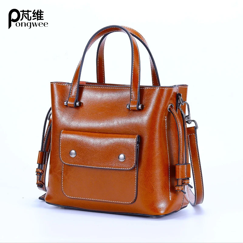 

PONGWEE Women's Large Capacity Handbag Female Wild Portable Casual Messenger Bag High Quality Genuine Leather Shoulder Bag New