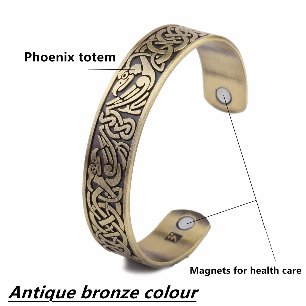 My Shape Health Magnetic Therapy Bracelets Phoenix Totem Antique Copper Tone Cuff Bangle Zinc Alloy Engraved Vintage bangle bracelet,magnetic bracelet