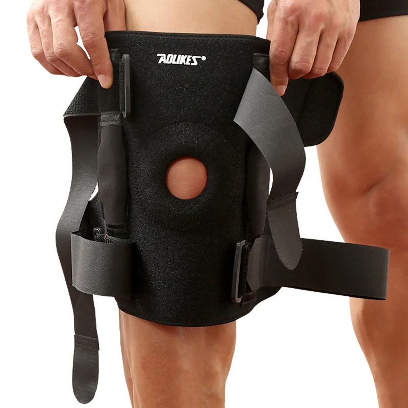 

1PCS Knee Brace Polycentric Hinges Professional Sports Safety Knee Support Black Knee Pad Guard Protector Strap