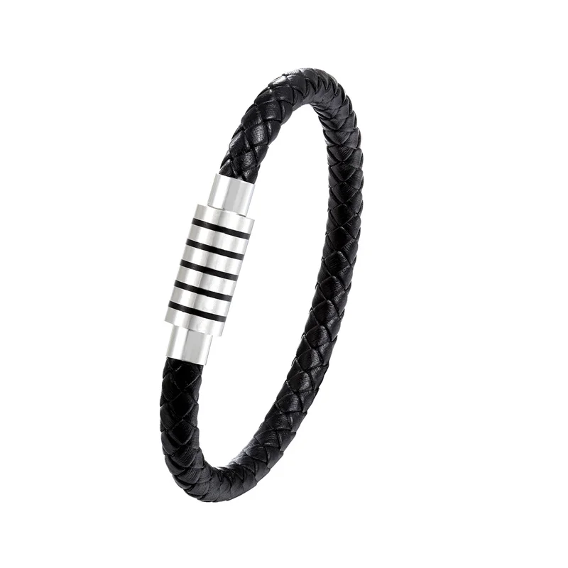 NEW Fashion Black and white Braided Steel Wire Bracelet Magnetic Buckle Simple Style Wristband Men Stainless Steel Bracelet Male