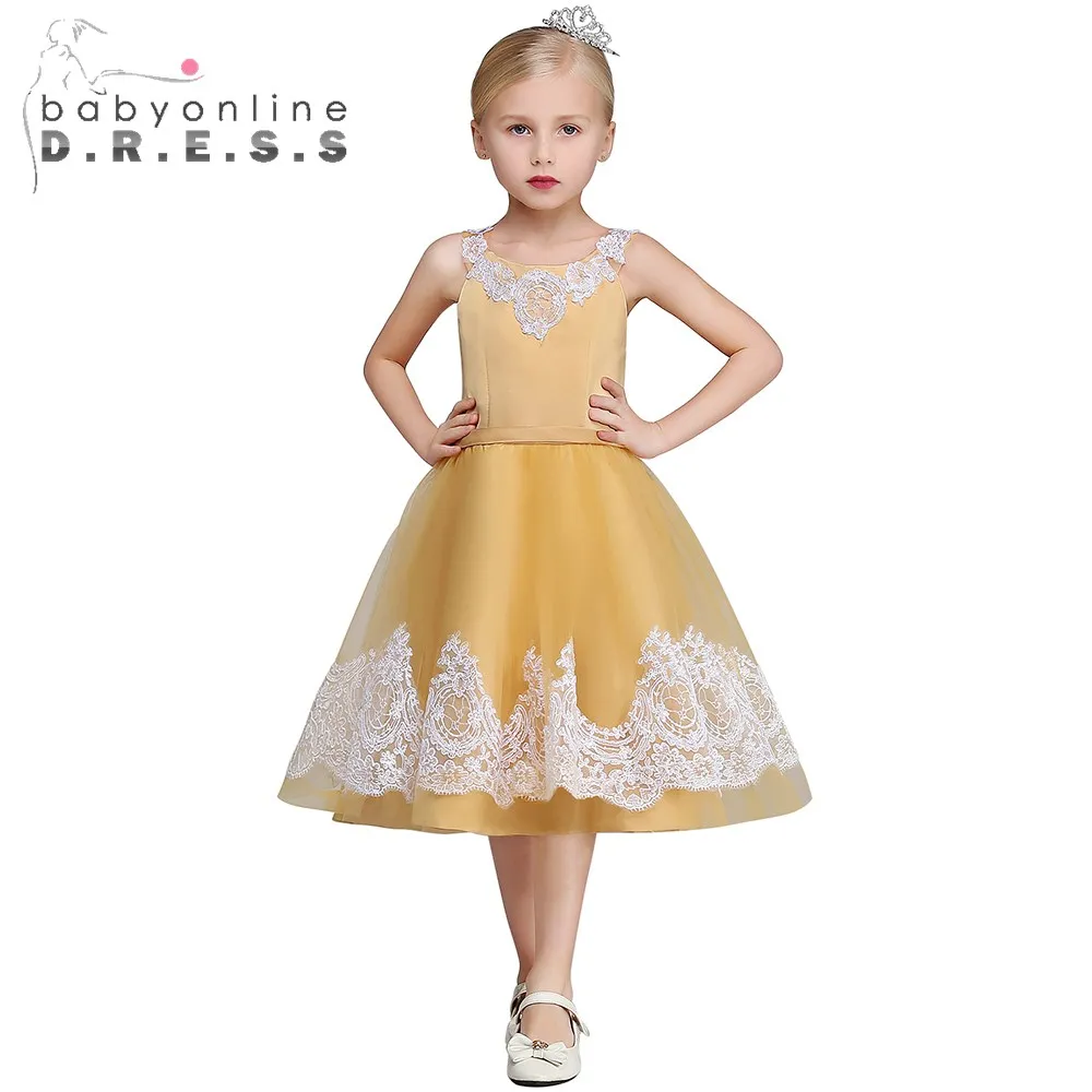 2017 New Pretty Cheap Yellow Flower Girl Dresses Scoop Neckline Zipper