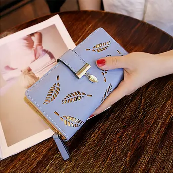 

Fashion Women PU Leather Wallet Long Card Phone Holder Clutch Bag Leaves Purse