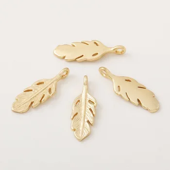 

6PCS 5x15MM 24K Champagne Gold Color Plated Brass Feather Charms Pendants High Quality For Diy Jewelry Making Accessories