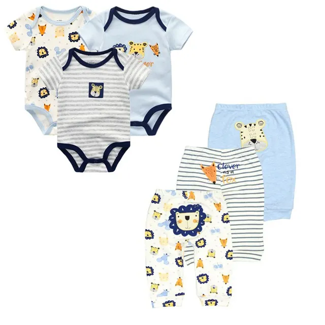 6 piece Short Sleeve Trousers Baby Boy Girl Fashion Jumpsuit Pants Cartoon Baby Boy Clothes Suit Summer Girl Tights baby outfit matching set Baby Clothing Set