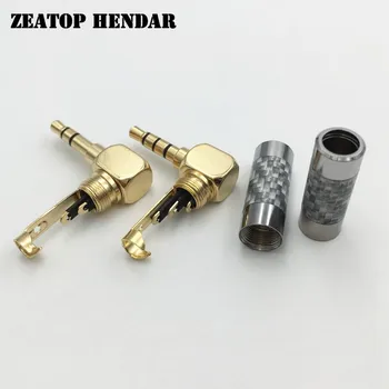 

50Pcs 3.5mm 3 4 Pole Audio Plug Right Angle Carbon Fiber Jack for DIY Repair Earphone Headphone Soldering Connector Gold plated
