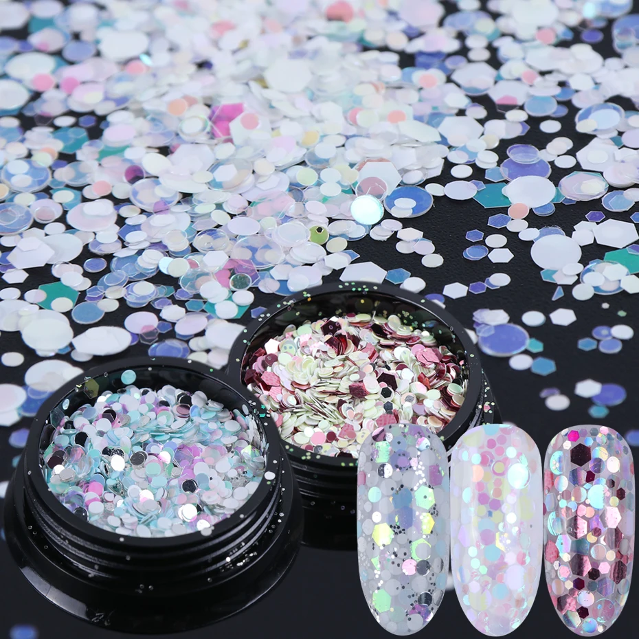 

3D Nail Glitter Sequins Mixed Round Hexagon Sparkly Holographic Nail Flake Mermaid Paillette Acrylic DIY Manicure Tips LAPX01-12