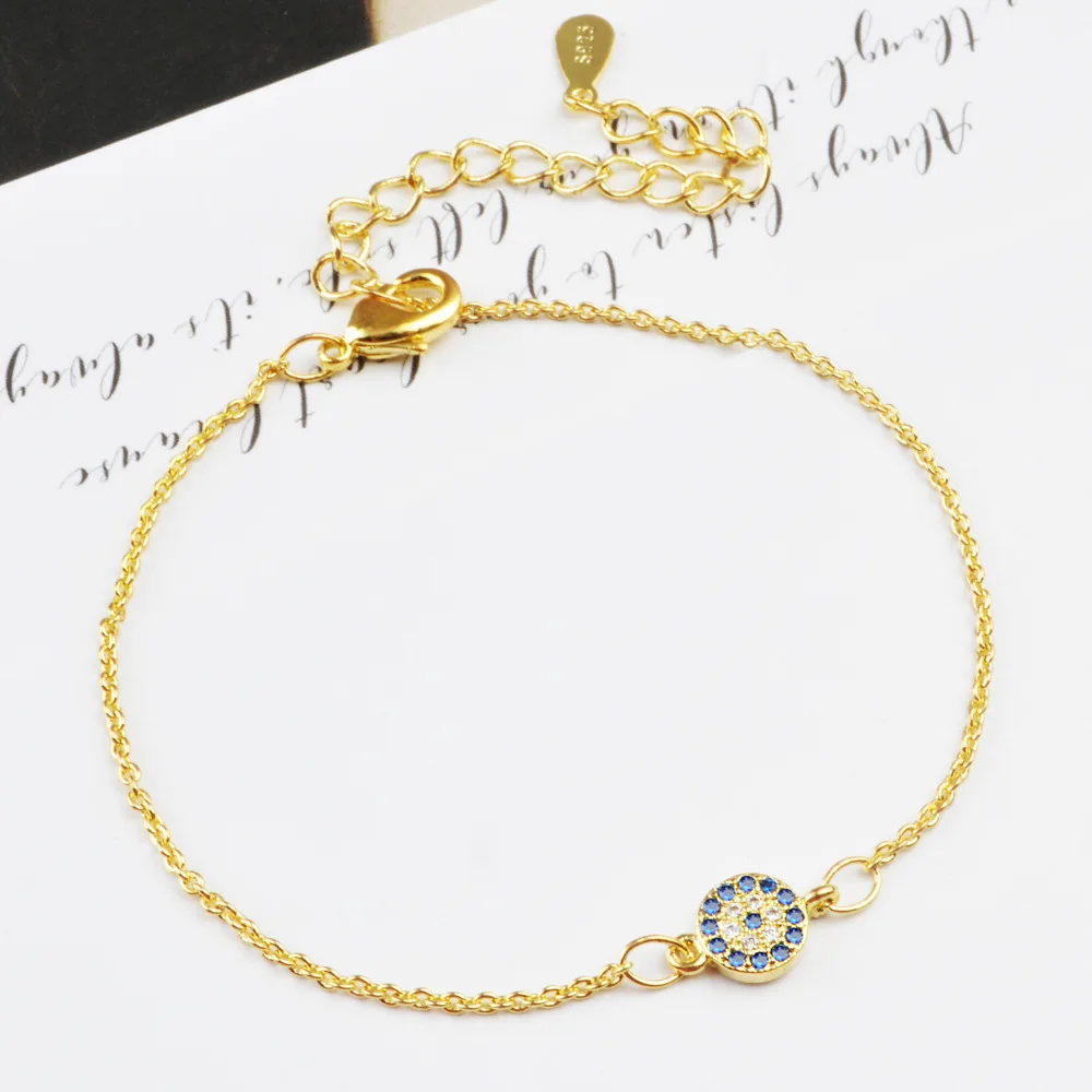 

Round Eye inlay Blue CZ Bracelet Bangle For Women Silver/Gold color Link Chain Cuff Jewelry Gift Dropshipping