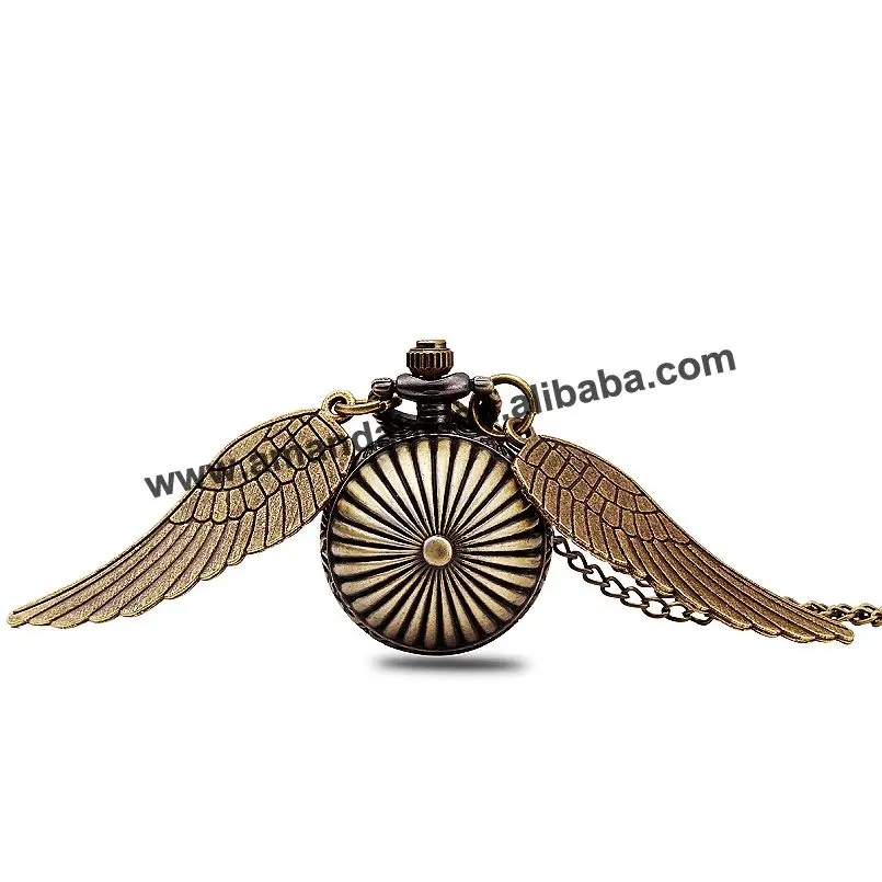 

Hot Sale Vintage Style Big Wing Pocket Watch Long Necklace With Chain Necklace Watches Flower Face Watch
