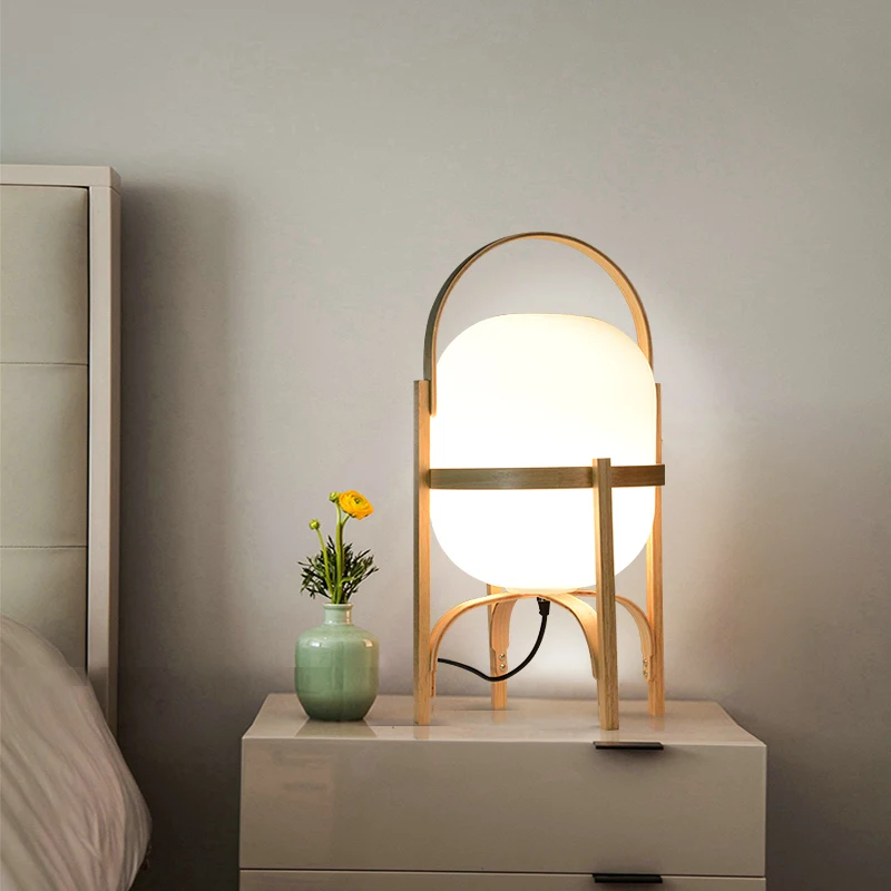 US $97.20 Japanese Natural Wood Glass Table lamp Bedroom Bedside Lamp E27 LED Standing Lamp Light for Living Room Study Tabletop Lighting
