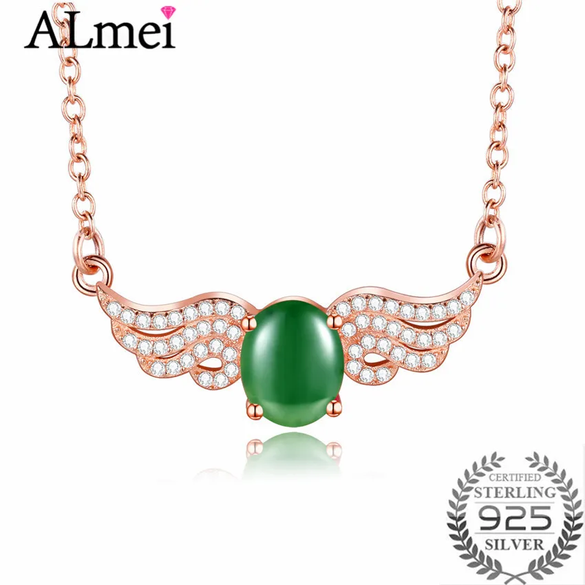 Almei 2.5ct Розовое золото Цвет борода зеленая яшма Ангел Кулон ключица ожерелье 925