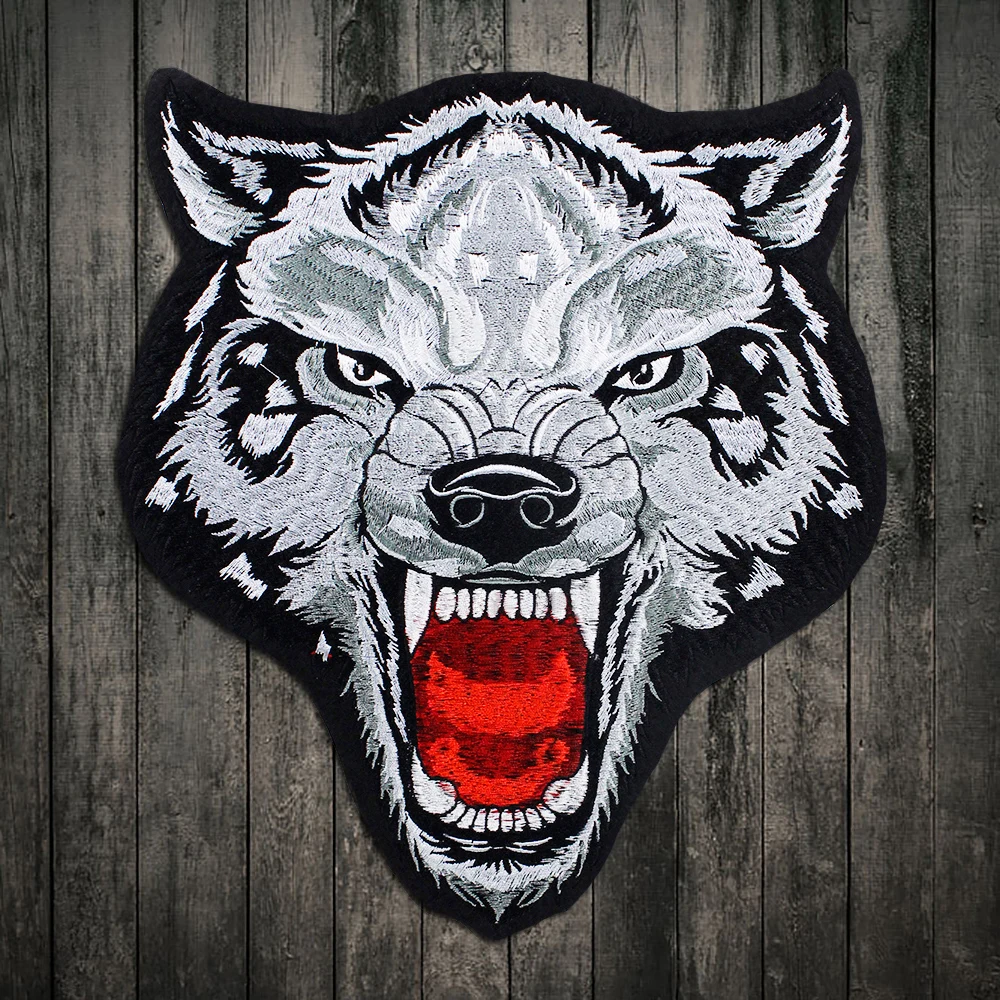 

Embroidery sew on New Big Wolf head sew on Stickers Patches for clothing accessories Clothes Animal Patch DIY Acce