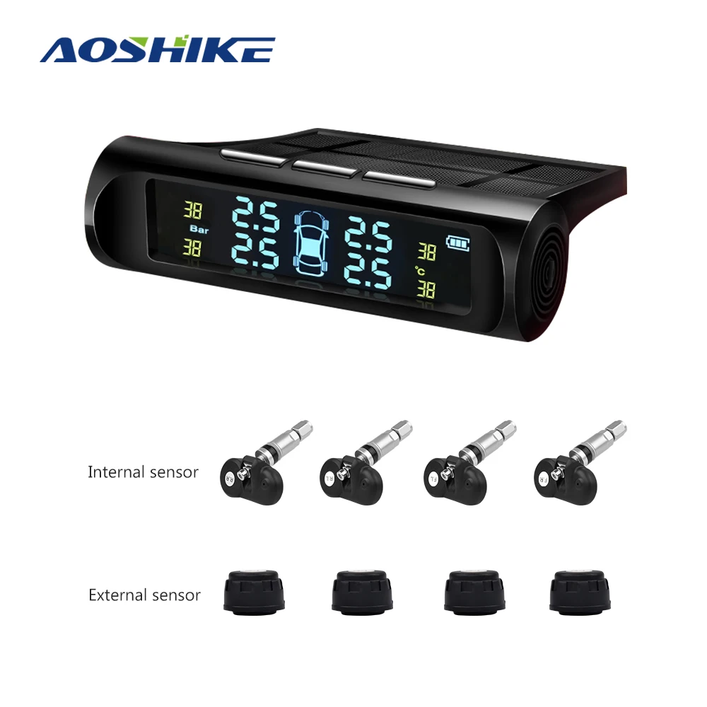 AOSHIKE автомобильных шин Давление Системы TPMS цифровой ЖК дисплей Дисплей солнечный