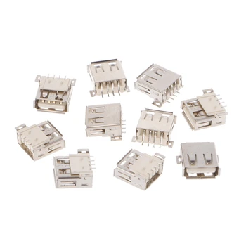 

10 Pcs USB Type A 4 Pin Female Connector 180 Degree Socket SMD Surface Mount #Aug.26